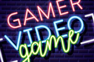 Gamer video game neon linear style