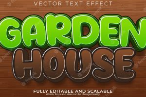 Garden house text effect editable cartoon and farming text style
