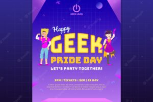 Geek pride day poster template with happy geeks