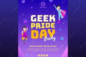 Geek pride day poster template with superheroes
