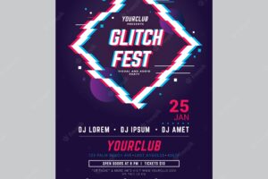 Glitch effect electronic music flyer template