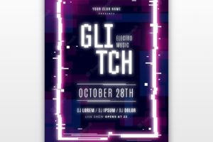 Glitch effect electronic music poster template