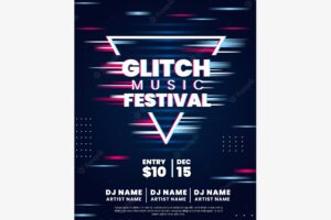 Glitch effect electronic music poster template