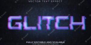 Glitch vhs text effect editable digital signal and technology text style