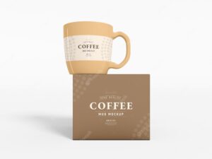 Glossy ceramic coffee mug packaging mockup