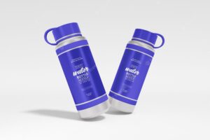 Glossy metal thermal water sipper bottle branding mockup