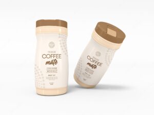 Glossy plastic coffee mate jar packaging mockup