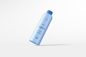 Glossy plastic skin care body lotion bottle branding mockup