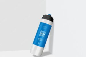 Glossy plastic sports water bottle branding mockup