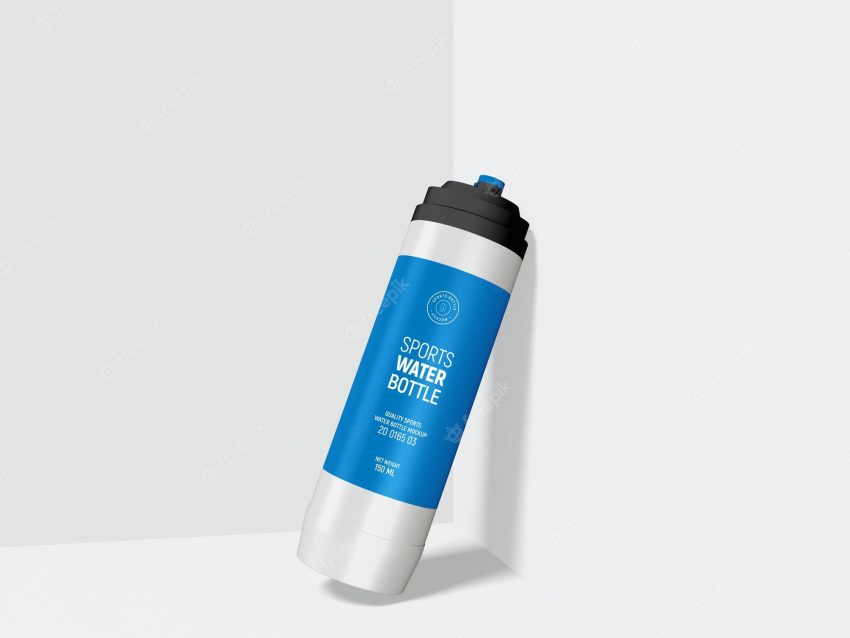 Glossy plastic sports water bottle branding mockup