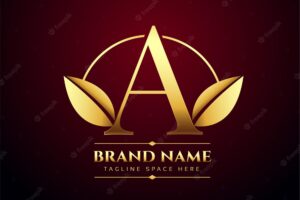 Golden leaves letter a concept logo in premium style