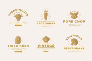 Golden retro restaurant logo collection