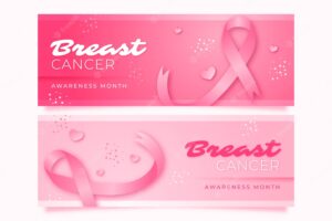 Gradient breast cancer awareness month horizontal banners set