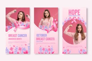 Gradient breast cancer awareness month instagram stories collection