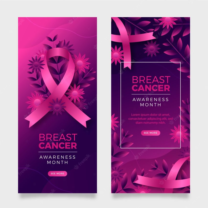 Gradient breast cancer awareness month vertical banners set