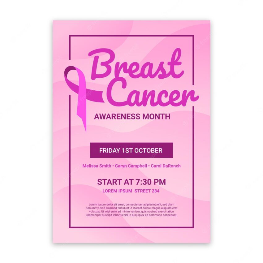 Gradient breast cancer awareness month vertical flyer template