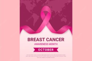 Gradient breast cancer awareness month vertical poster template