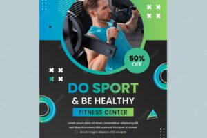 Gradient gym training and exercise vertical poster template
