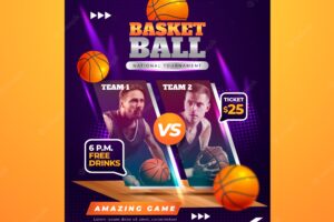 Gradient halftone basketball poster template