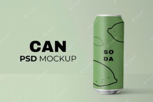 Green soda can mockup psd beverage product packaging
