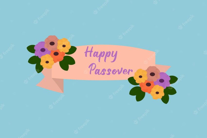 Greeting banner with flowers and the inscription happy passover
