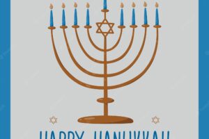 Greeting card happy hanukkah, menorat hanukkah, cartoon hand drawn illustration