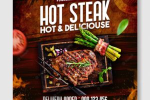 Grilled steak house restaurant flyer and social media feed