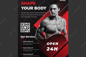 Gym fitness flyer template with modern shapes premium vector