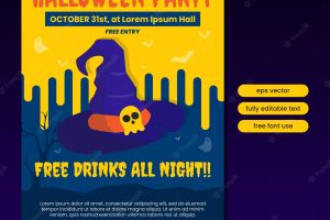 Halloween party poster template with witch hat illustration