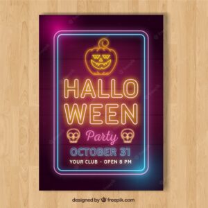 Halloween party poster with neon lights