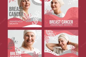 Hand drawn breast cancer awareness month instagram posts collection with photo