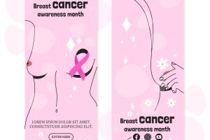 Hand drawn breast cancer awareness month vertical banners set