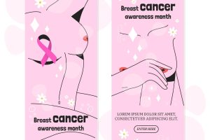 Hand drawn breast cancer awareness month vertical banners set