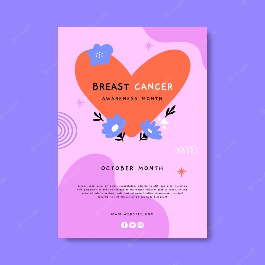 Hand drawn breast cancer awareness month vertical flyer template