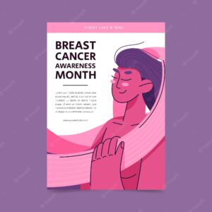 Hand drawn breast cancer awareness month vertical poster template