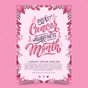 Hand drawn breast cancer awareness month vertical poster template