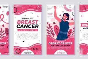 Hand drawn flat breast cancer awareness month instagram stories collection