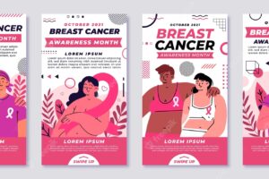 Hand drawn flat breast cancer awareness month instagram stories collection