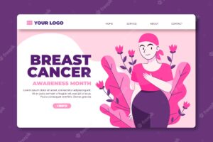 Hand drawn flat breast cancer awareness month landing page template