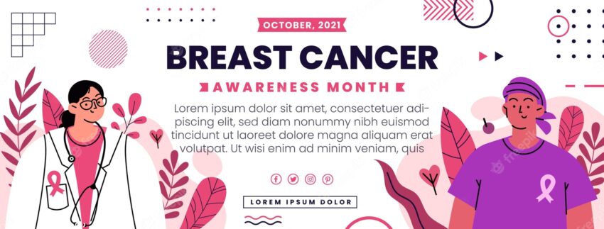 Hand drawn flat breast cancer awareness month social media cover template