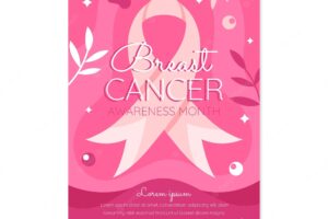 Hand drawn flat breast cancer awareness month vertical poster template