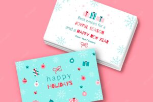 Hand drawn flat business christmas cards set