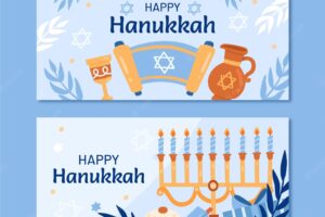 Hand drawn flat hanukkah horizontal banners set