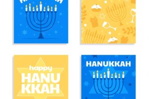 Hand drawn flat hanukkah instagram posts collection