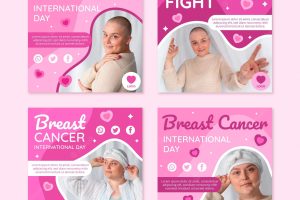 Hand drawn flat international day against breast cancer instagram posts collection with photo