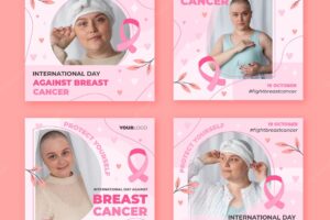 Hand drawn flat international day against breast cancer instagram posts collection