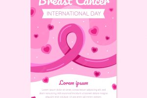 Hand drawn flat international day against breast cancer vertical flyer template