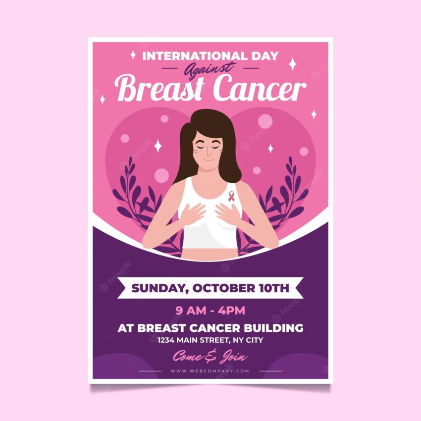 Hand drawn flat international day against breast cancer vertical poster template