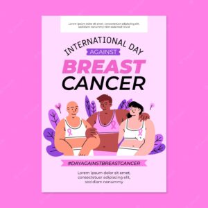 Hand drawn flat international day against breast cancer vertical poster template