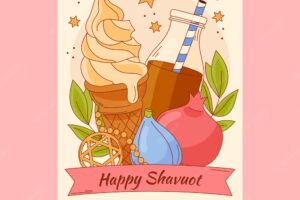 Hand drawn flat shavuot greeting card